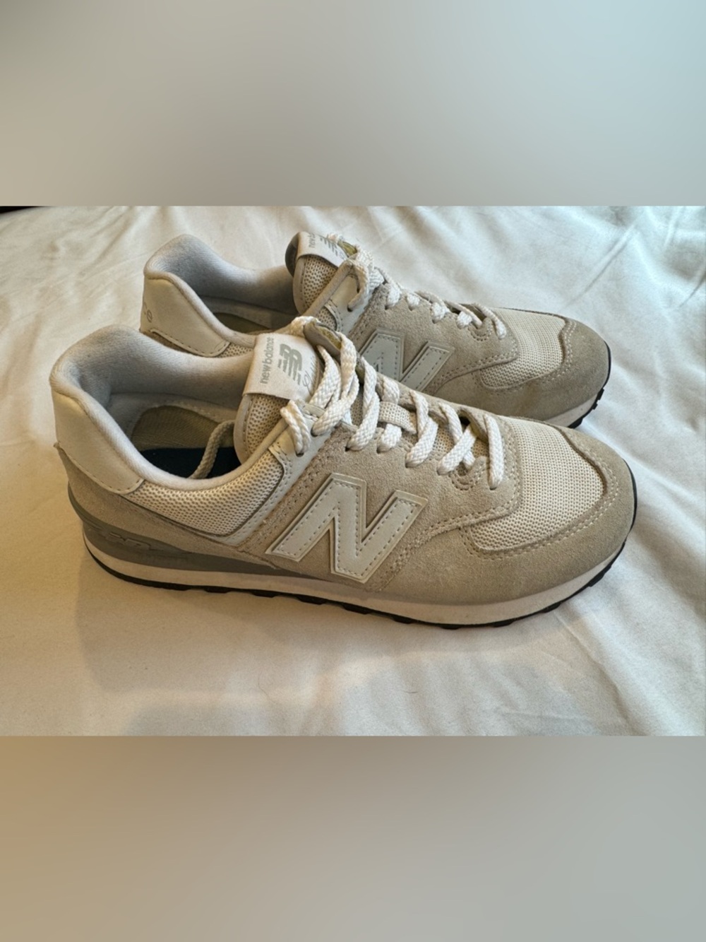 New Balance Light Beige Suede & Mesh Sneakers 574